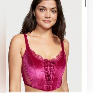 Victoria’s Secret Unlined Lace-Up Velvet Corset Top nwt